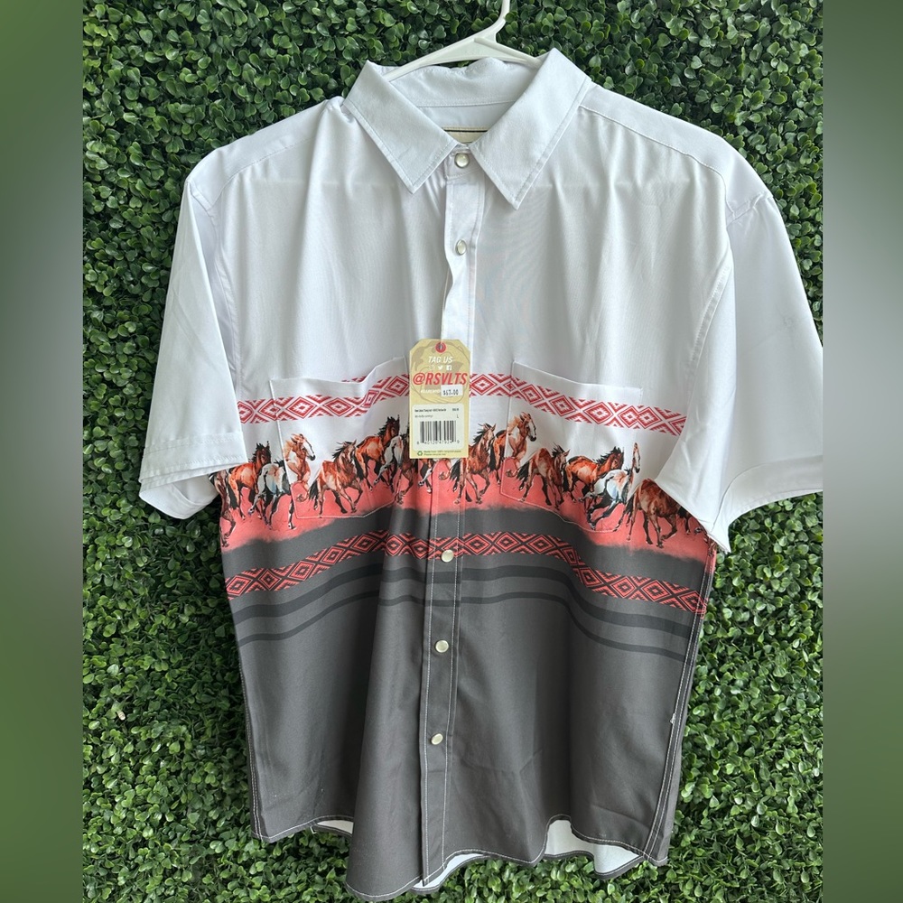 NWT RSVLTS Western Collection 2 / Running Horses - KUNUFLEX Short Sleeve Shirt